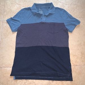 Blue striped short sleeve polo shirt